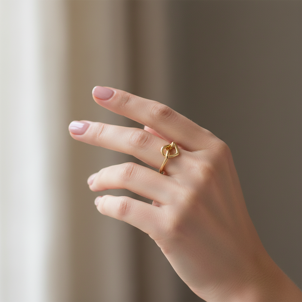 Kate Spade Loves Me Knot Heart Ring close-up on finger lifestyle shot