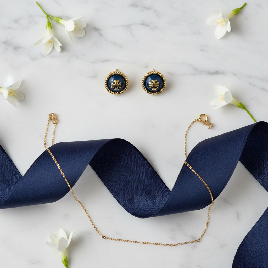 Tory Burch Rope Logo Stud Earrings - marble flat lay