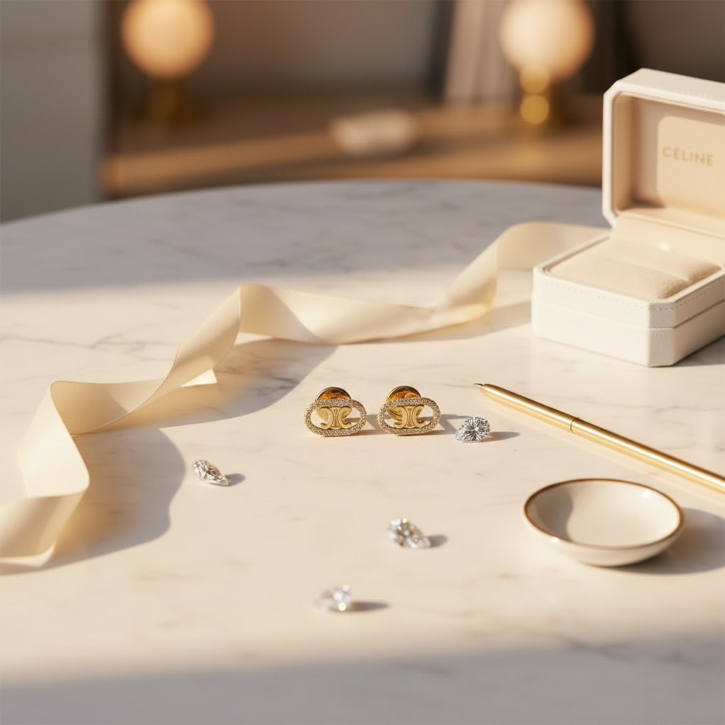 Celine Maillon Triomphe 18kt Gold and Diamond Stud Earrings
