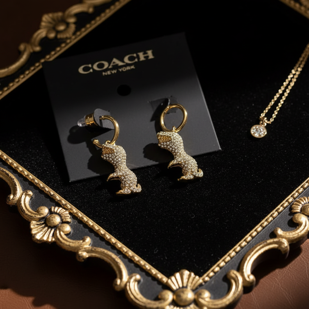 Coach Pavé Rexy Huggie Earrings - velvet tray flatlay