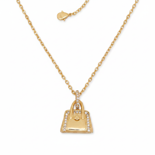 Kate Spade New York Goldtone Crystal Purse Hit the Town Pendant Necklace - clean product shot