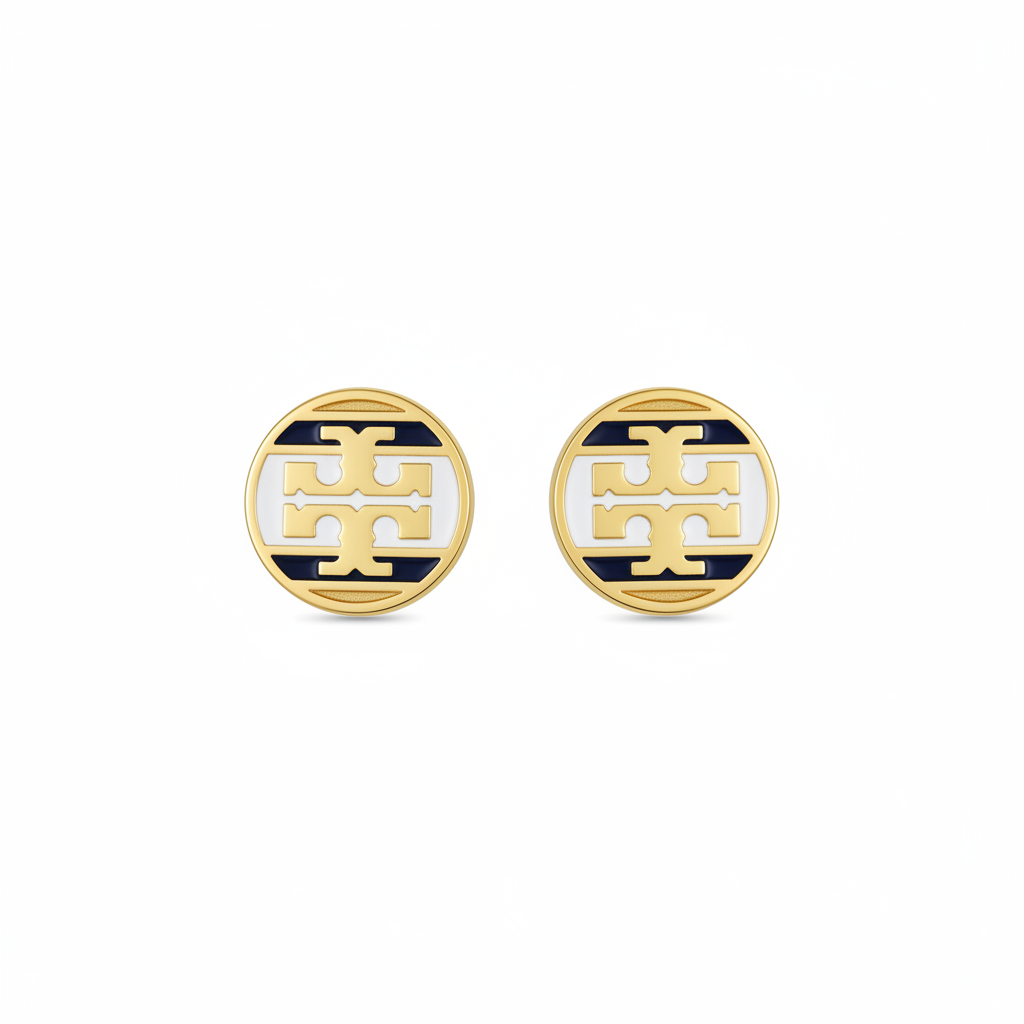 Tory Burch Icon Stripe Enamel Stud Earrings - clean product shot