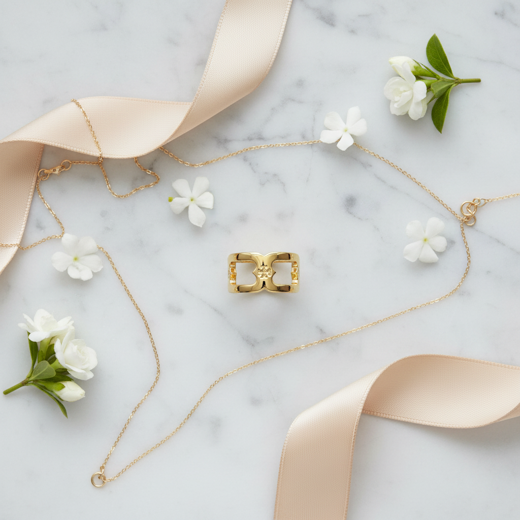 Tory Burch Gemini Link Band Ring Gold - marble flat lay