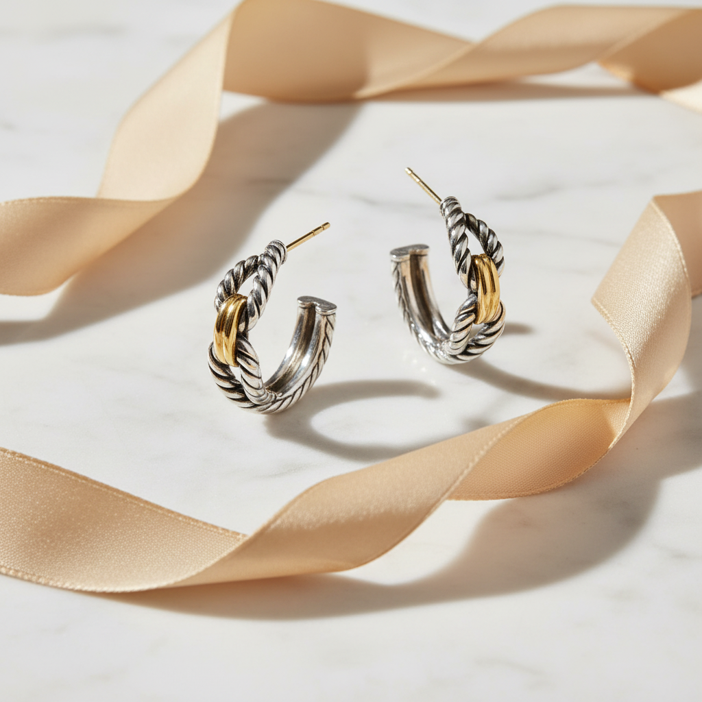 David Yurman Cable Loop Hoop Earrings - Marble Flat Lay