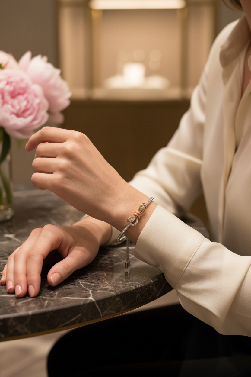 Swarovski Lifelong Bow Bangle - lifestyle bokeh