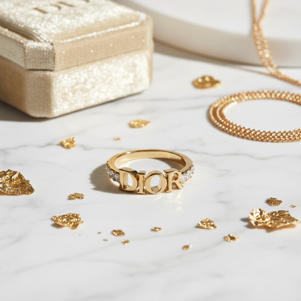 Dior Dio(r)evolution Ring Gold-Finish Metal and Sparkling Crystals - marble flat lay
