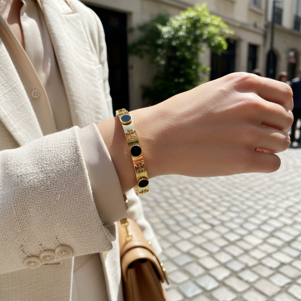 Tory Burch Logo Stud Black Circle Bangle - outdoor lifestyle