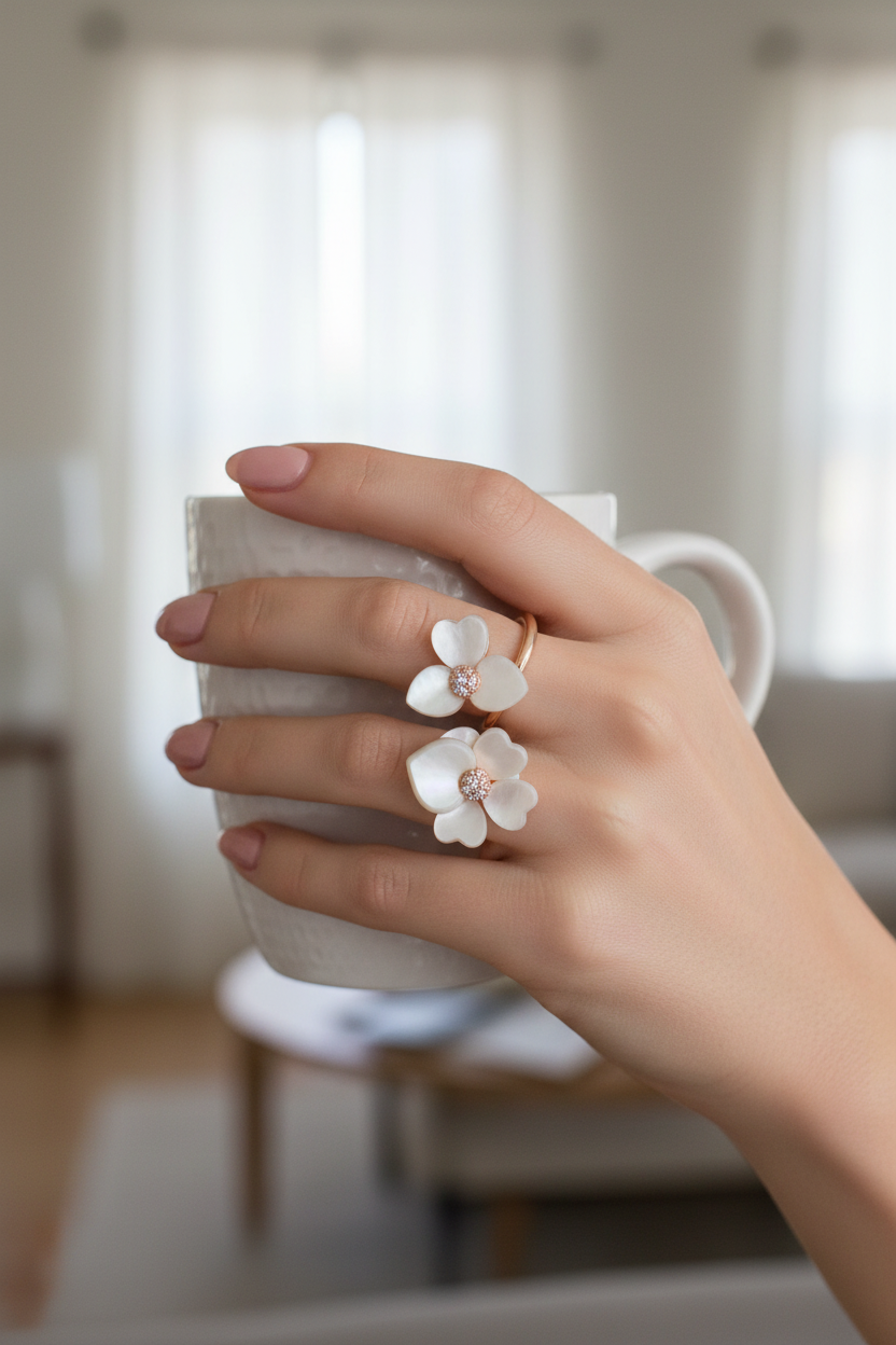 Kate Spade Precious Pansy Wrap Ring lifestyle hand editorial shot