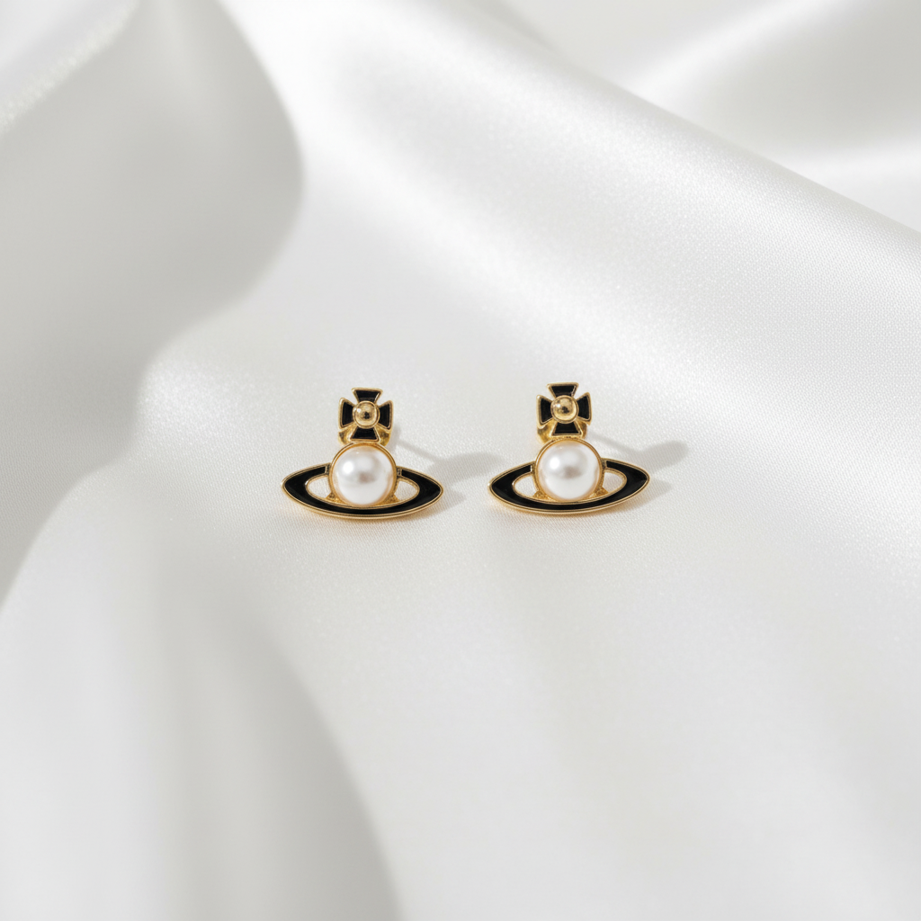 Vivienne Westwood Simonetta Earrings silk flat lay