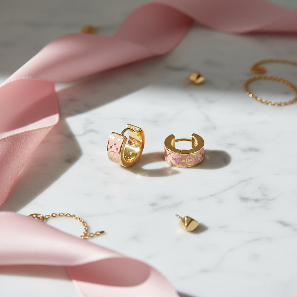 Tory Burch Small T Monogram Hoop Earrings - Marble Flat Lay
