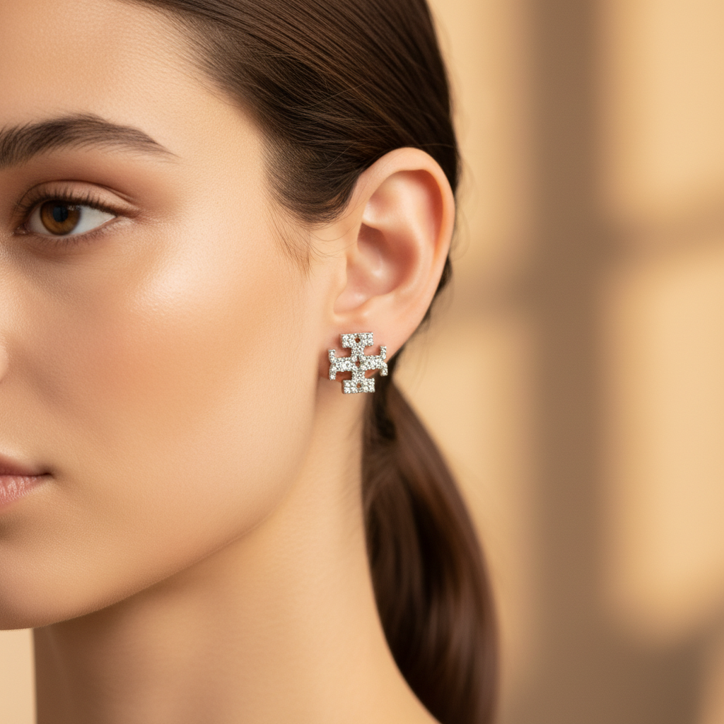 Tory Burch Kira Pavé Stud Earrings - worn on model