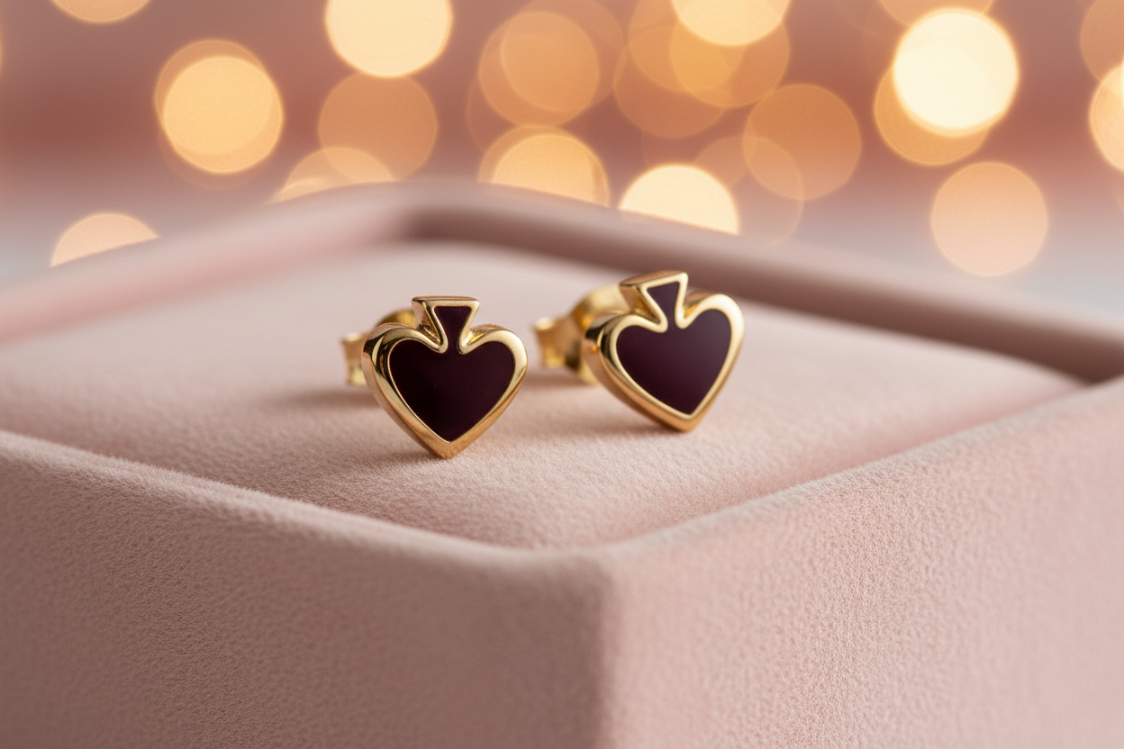 Kate Spade Heritage Spade Small Heart Stud Earrings velvet tray close-up