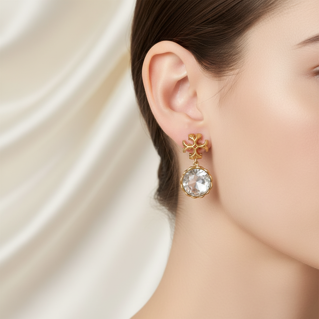 Tory Burch Roxanne Gold and Clear Statement Drop Earrings