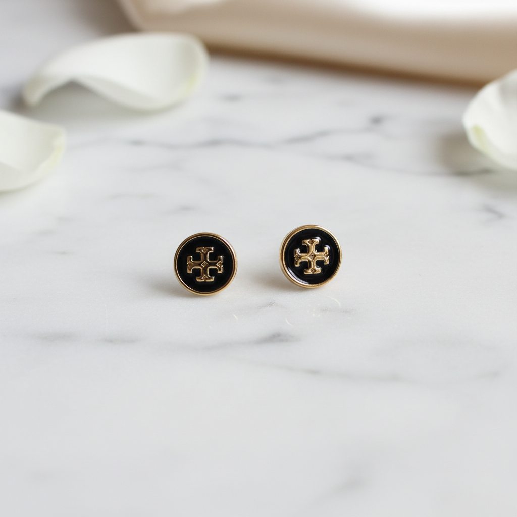 Tory Burch Kira Enamel Circle Stud Earrings in Black