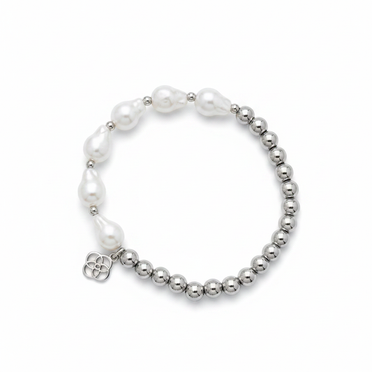 Kendra Scott Silver Stretch Metallic Bead and Baroque Pearl Bracelet - clean product shot
