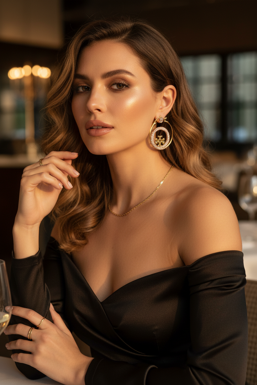 Tory Burch Open Miller Pink Pavé Hoop Earrings – evening styled lifestyle