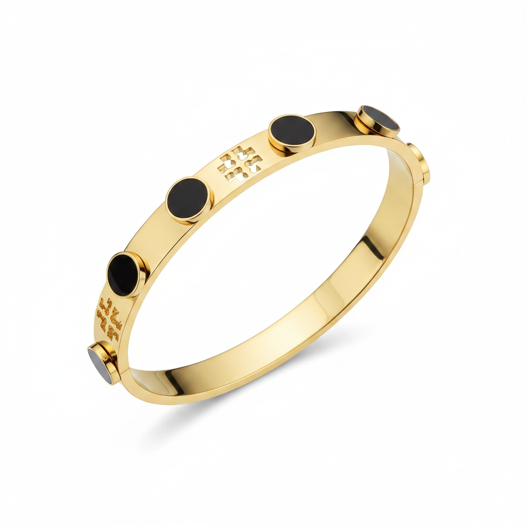 Tory Burch Logo Stud Black Circle Bangle - clean product shot