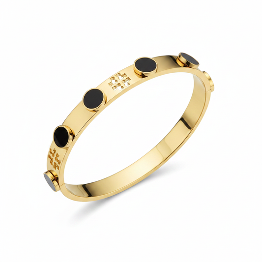 Tory Burch Logo Stud Black Circle Bangle - clean product shot