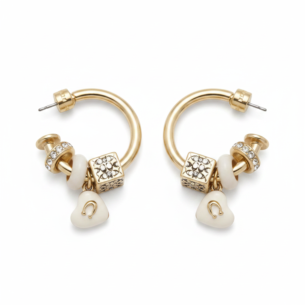 Coach Heart and Dice Charm Hoop Earrings - clean product shot