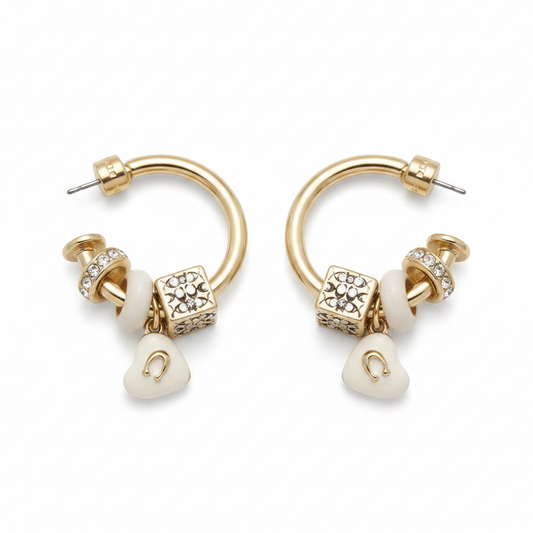 Coach Heart and Dice Charm Hoop Earrings - clean product shot
