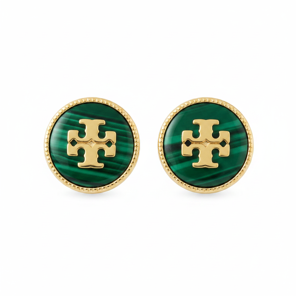 Tory Burch Semi-Precious Stone Stud Earrings in Malachite