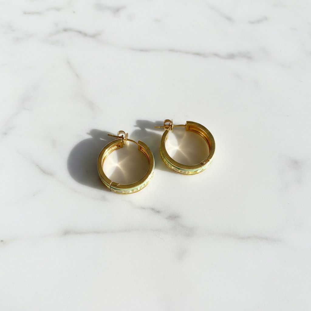 Coach Signature C Gold Logo Hoop Earrings - Marble Flat Lay