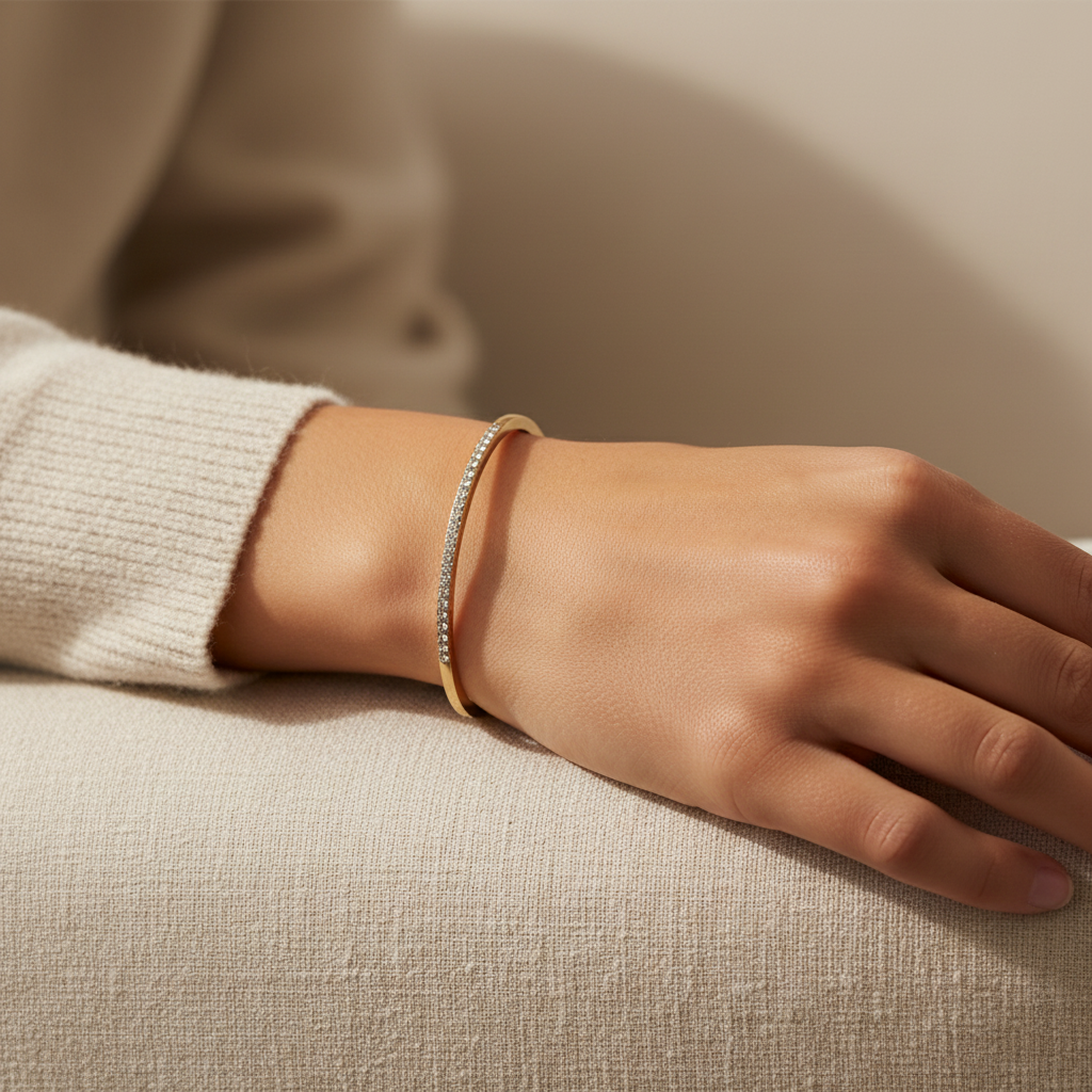 Kate Spade Gold Cuff Bracelet with Cubic Zirconia – lifestyle on wrist
