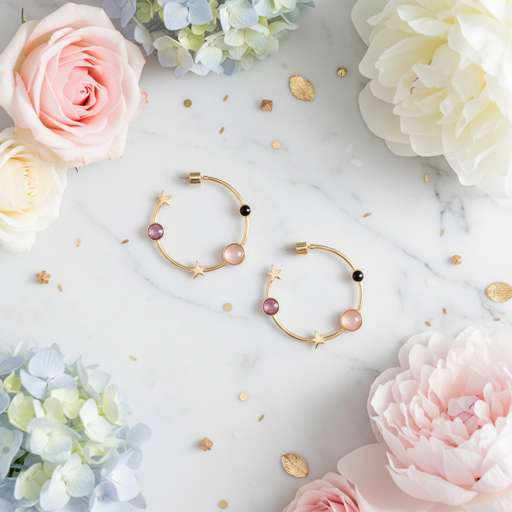 Kate Spade New York On the Rocks Hoop Earrings – marble flat lay