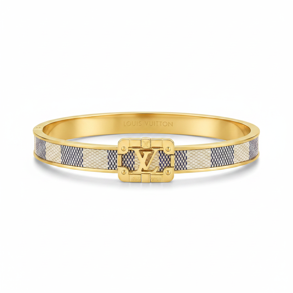 Louis Vuitton Keep it Twice Vintage Damier Azur Gold Bangle 19cm