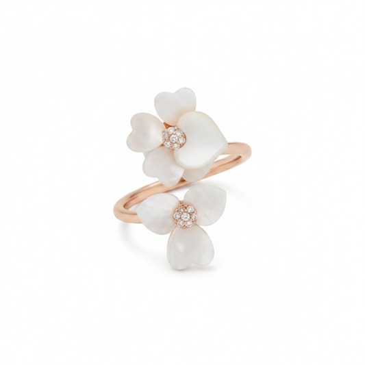 Kate Spade Precious Pansy Wrap Ring rose gold mother of pearl clean product shot