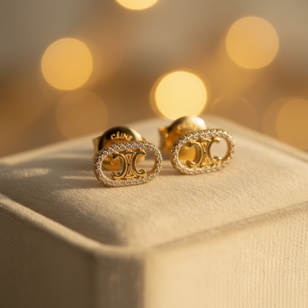 Celine Maillon Triomphe 18kt Gold and Diamond Stud Earrings