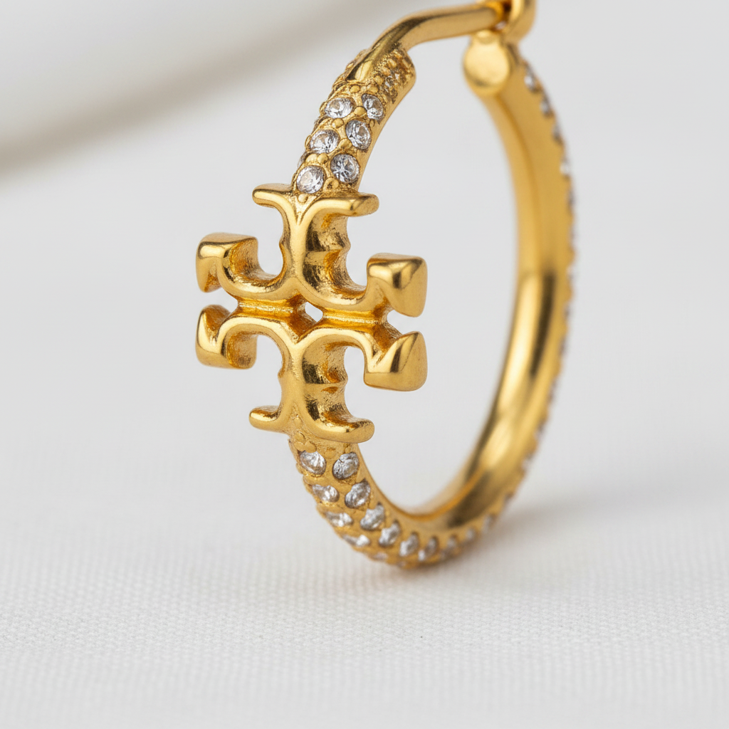 Tory Burch Small Eleanor Pavé Hoop Earrings - macro pavé detail