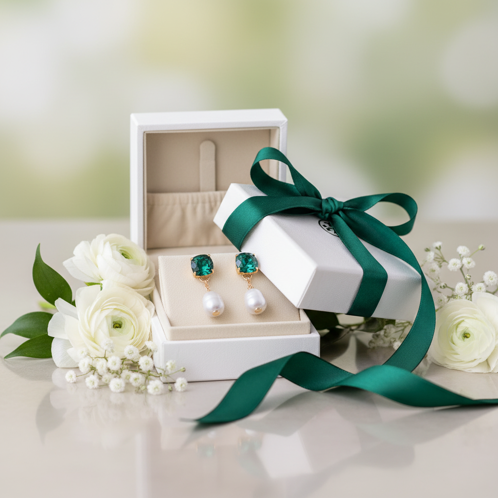 Tory Burch Crystal Pearl Drop Earrings - white satin gift box