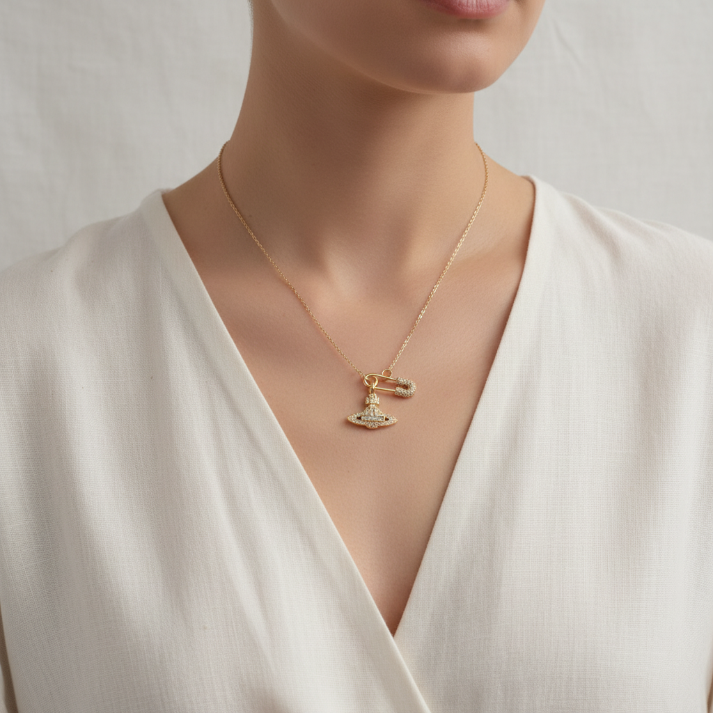 Vivienne Westwood Lucrece Necklace worn on neckline