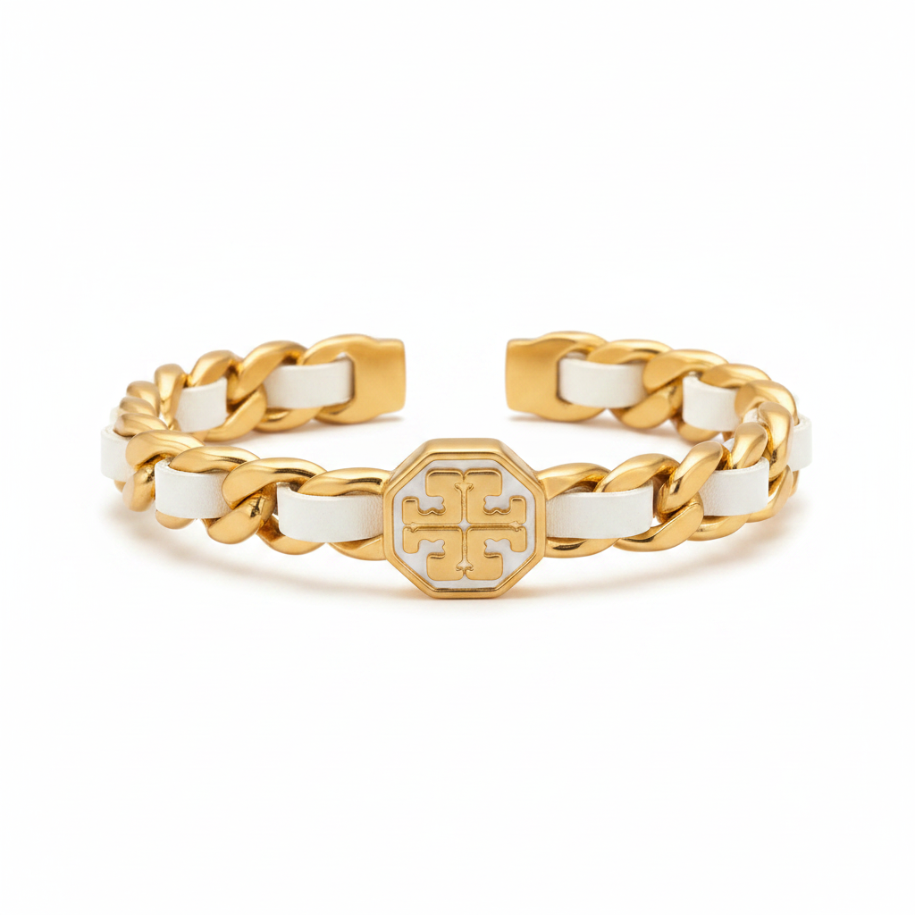Tory Burch Marion Woven Chain Cuff Bracelet - clean product shot