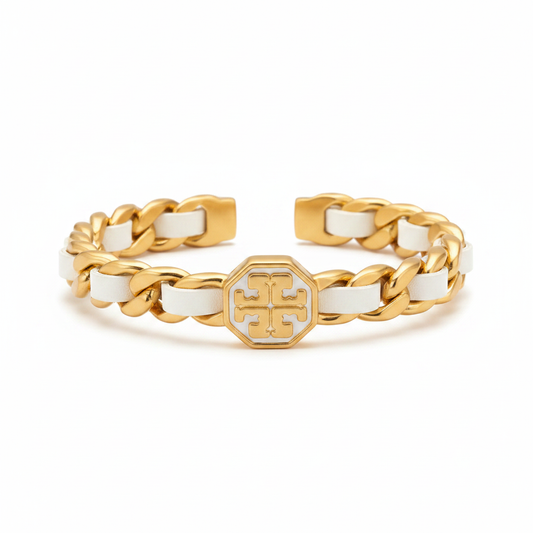 Tory Burch Marion Woven Chain Cuff Bracelet - clean product shot