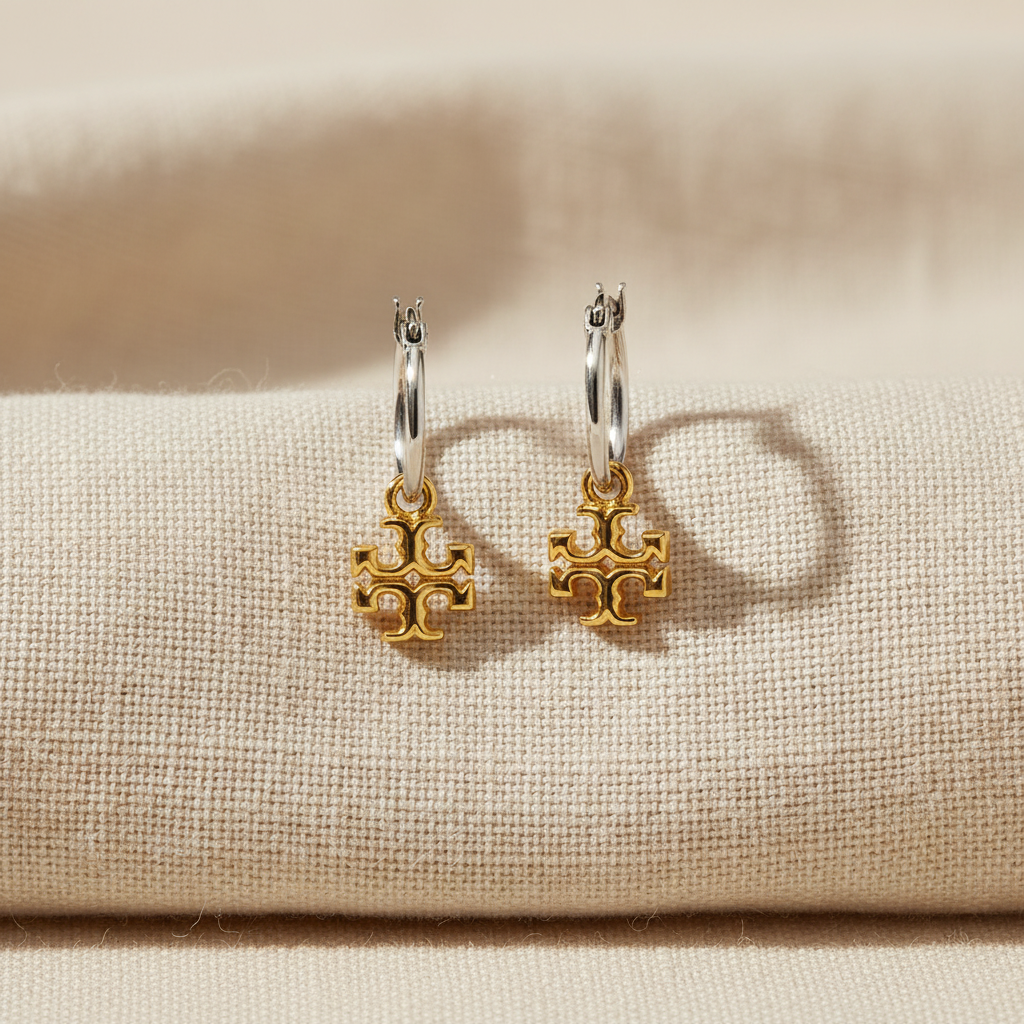 Tory Burch Eleanor Two-Tone Small Logo Hoop Earrings - Lifestyle 3