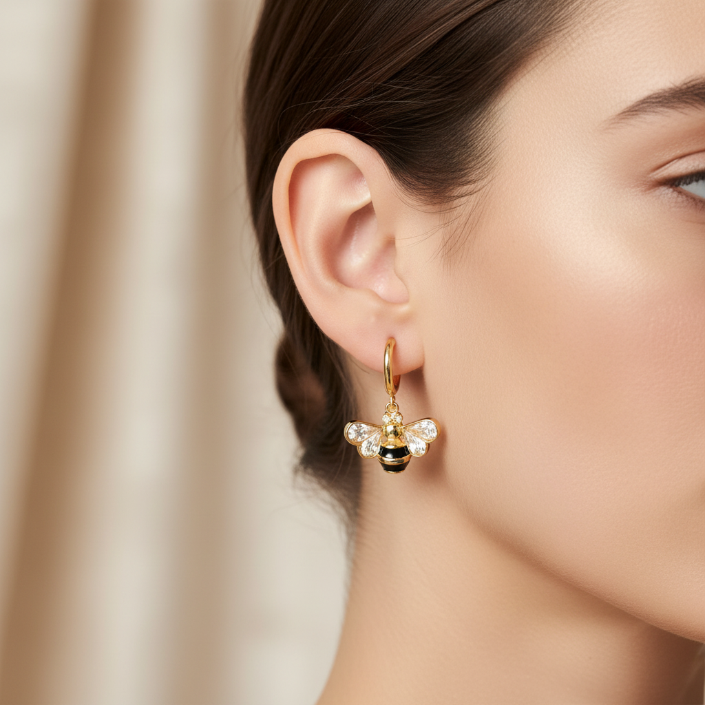 Kate Spade New York All a Buzz Stone Bee Huggie Earrings - lifestyle on ear