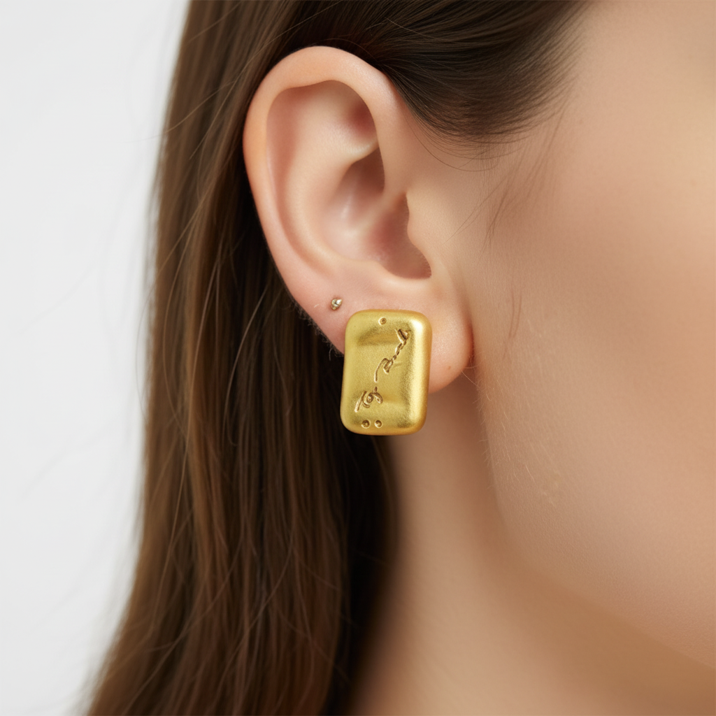 Tory Burch Torsade Chunk Plaque Earrings ear close-up