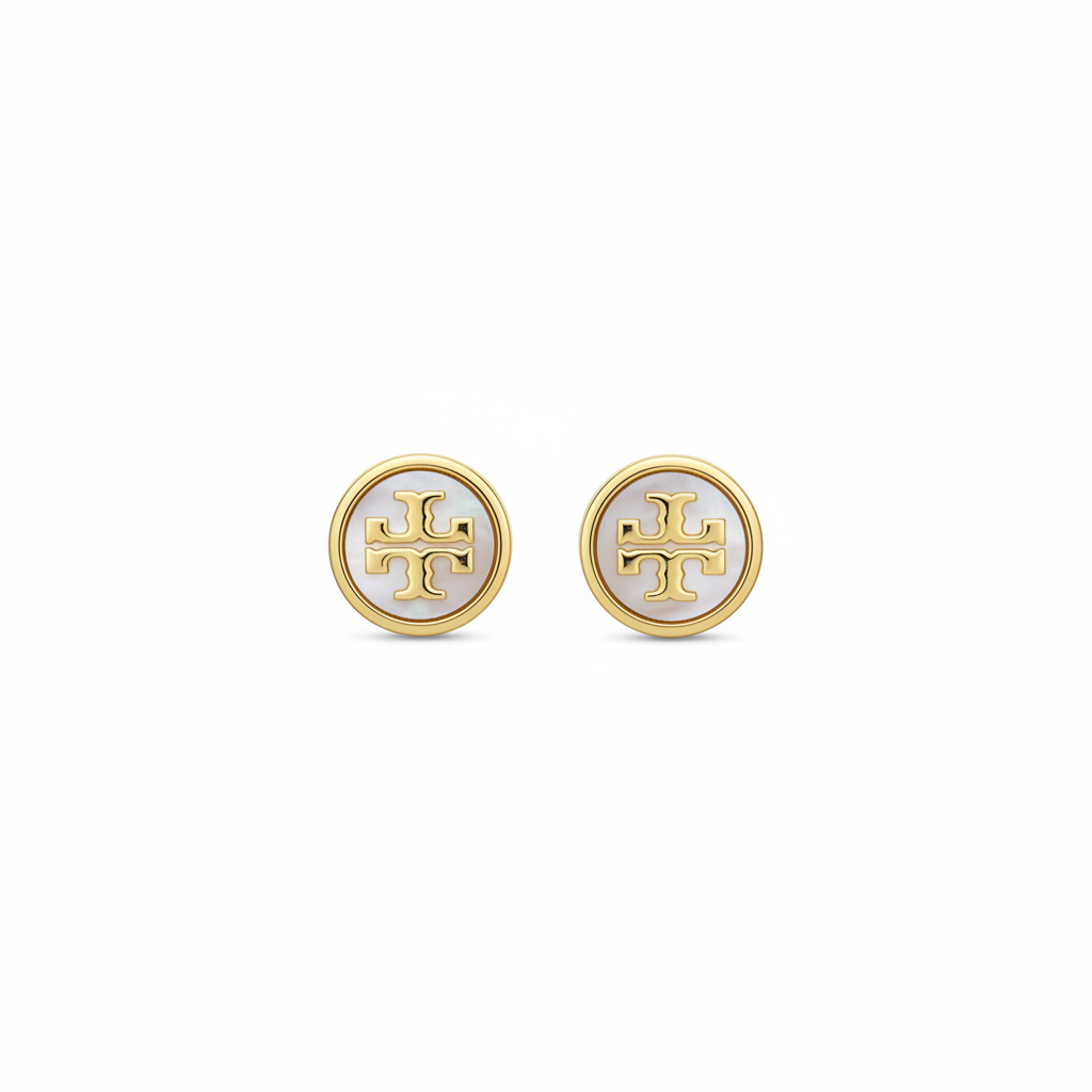 Tory Burch Kira Icon Stud Earrings with Mother of Pearl - clean product shot
