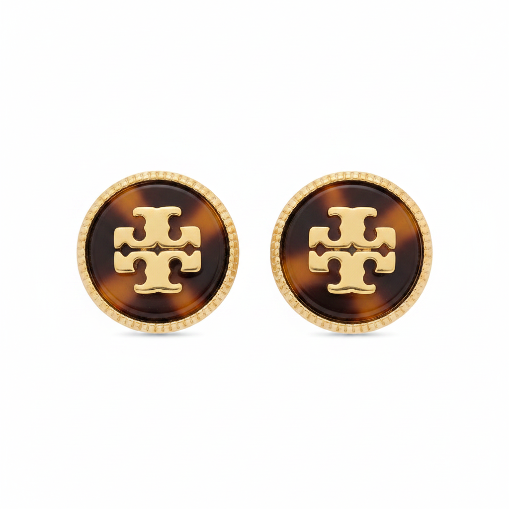 Tory Burch Kira Enamel Stud Earrings Tortoiseshell Gold - clean product shot