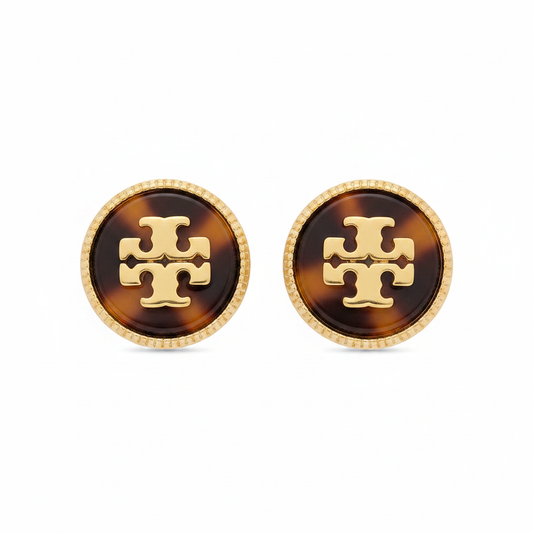 Tory Burch Kira Enamel Stud Earrings Tortoiseshell Gold - clean product shot