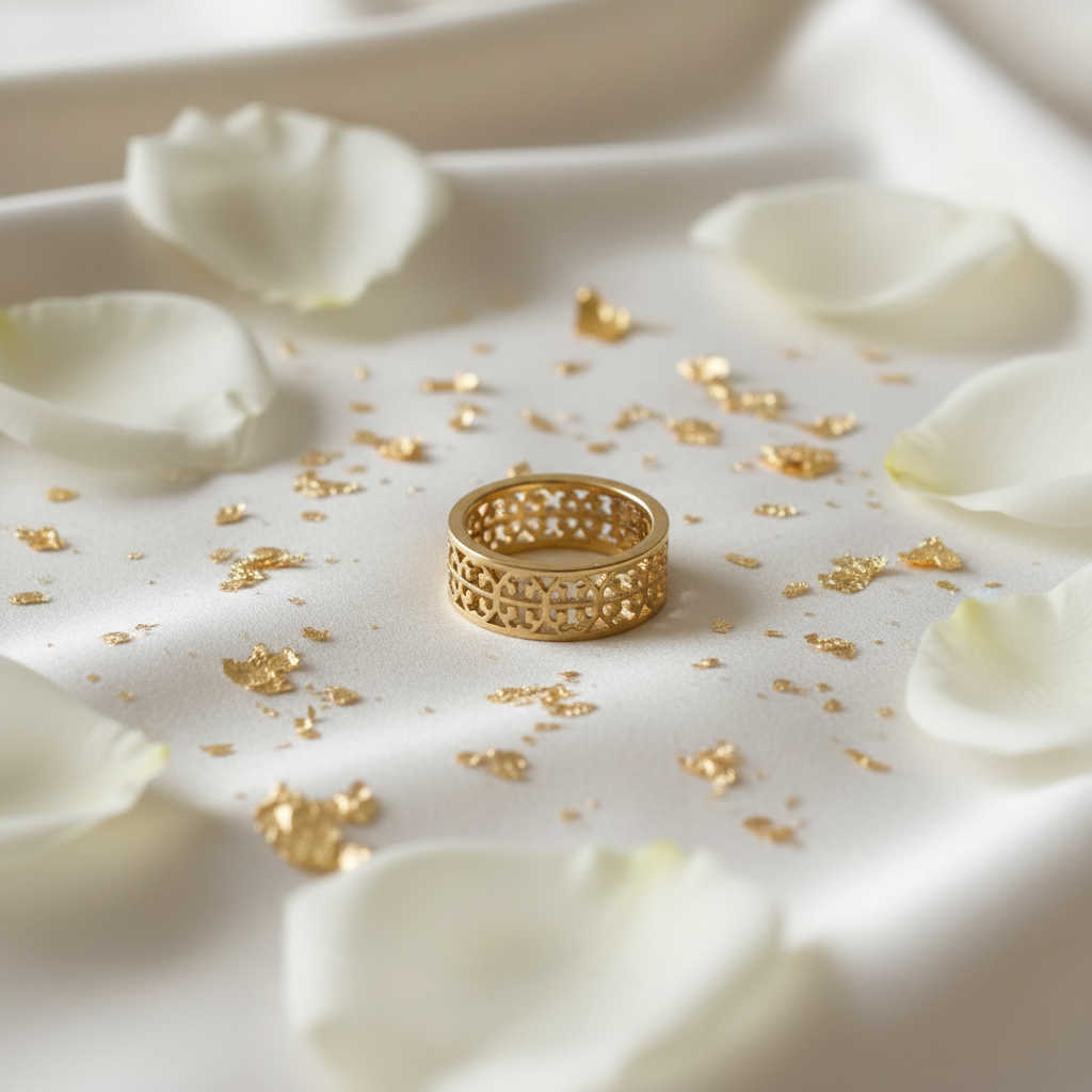 Tory Burch Kinsley Logo Band Ring - ivory silk flat lay