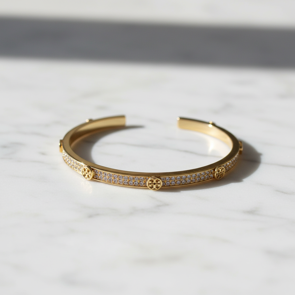 Tory Burch Icon Pavé Cuff on marble