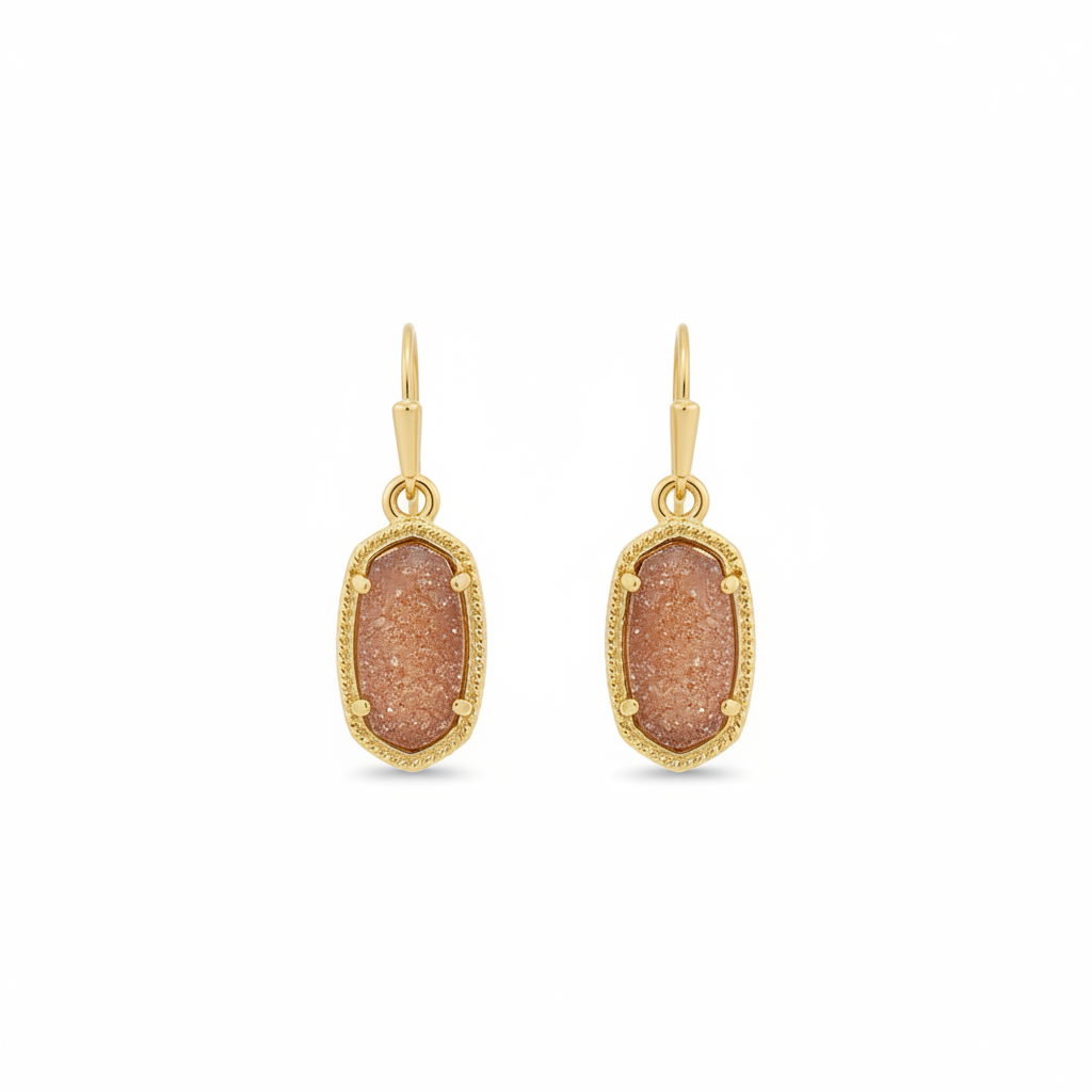 Kendra Scott Lee Drop Earrings in Gold Spice Drusy - clean white background flat lay