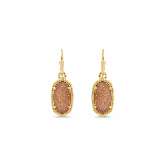 Kendra Scott Lee Drop Earrings in Gold Spice Drusy - clean white background flat lay