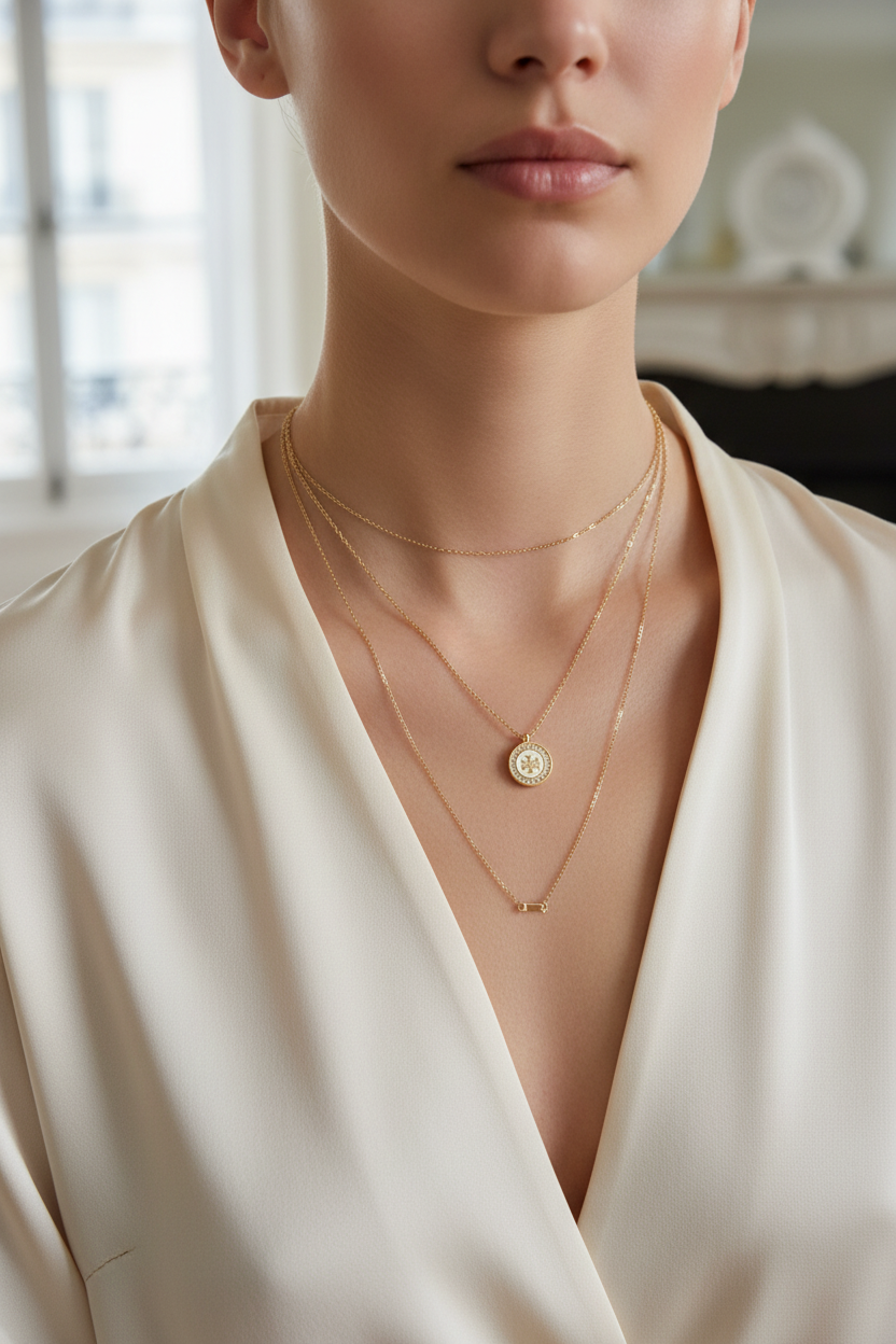 Tory Burch Icon Pavé Pendant Necklace - Layered necklace look editorial