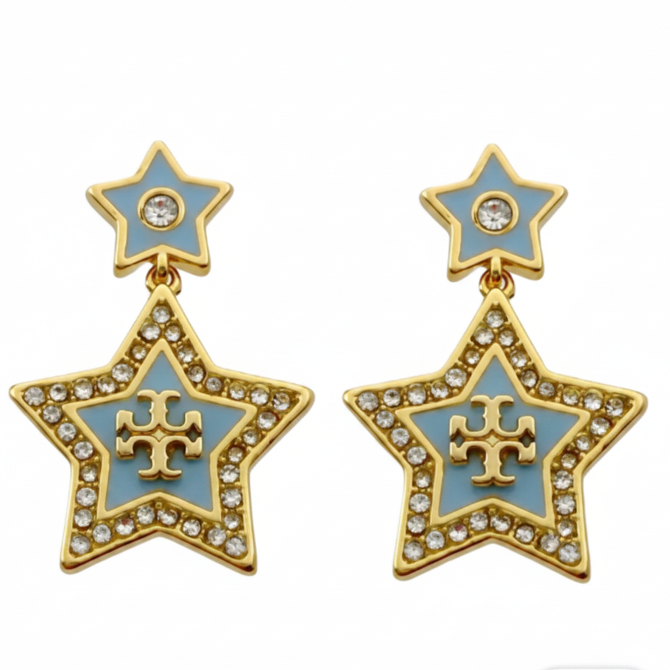 Tory Burch Kira Falling Star Drop Earrings on white background