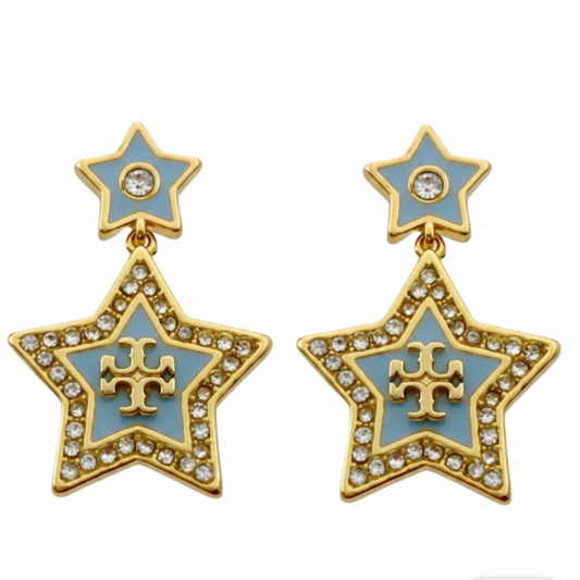 Tory Burch Kira Falling Star Drop Earrings on white background