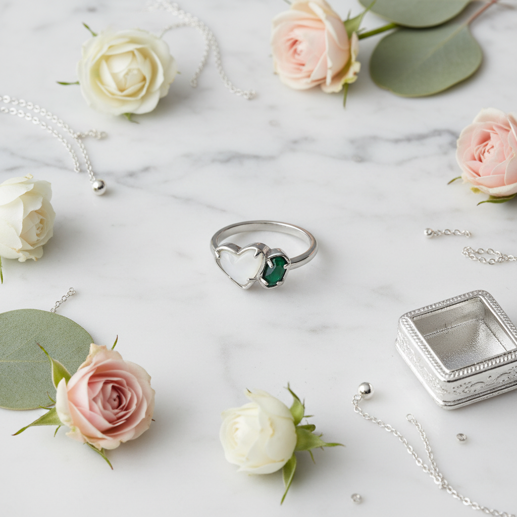 Kendra Scott Emilie Heart Band Ring marble flat lay